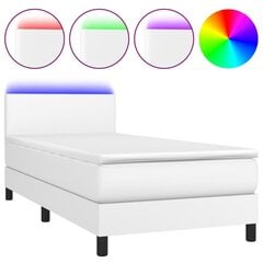 vidaXL kontinentaalvoodi madratsiga, LED, valge, 90x190 cm, kunstnahk цена и информация | Кровати | kaup24.ee