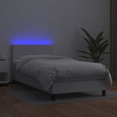 vidaXL kontinentaalvoodi madratsiga, LED, valge, 90x190 cm, kunstnahk цена и информация | Кровати | kaup24.ee