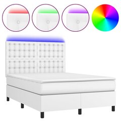 vidaXL kontinentaalvoodi madratsiga, LED, valge, 140x190 cm, kunstnahk цена и информация | Кровати | kaup24.ee