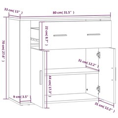 vidaXL puhvetkapp, suitsutatud tamm, 80 x 33 x 70 cm, tehispuit hind ja info | Elutoa väikesed kapid | kaup24.ee