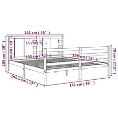 vidaXL voodiraam, valge, täismännipuit, 135 x 190 cm hind ja info | Voodid | kaup24.ee