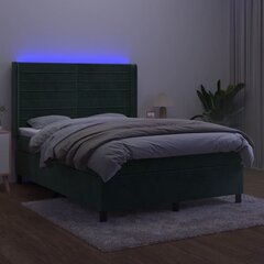 vidaXL kontinentaalvoodi madratsiga, LED, tumeroheline, 140x190 cm, samet hind ja info | Voodid | kaup24.ee