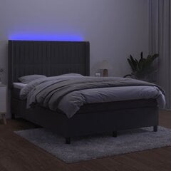 vidaXL kontinentaalvoodi madratsiga, LED, tumehall, 140x200 cm, samet hind ja info | Voodid | kaup24.ee