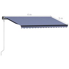 vidaXL automaatselt sissetõmmatav varikatus 400x300 cm sinine ja valge цена и информация | Зонты, маркизы, стойки | kaup24.ee