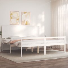 vidaXL voodiraam peatsiga, valge, 200 x 200 cm, täispuit цена и информация | Кровати | kaup24.ee