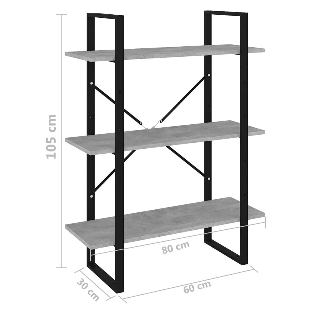 vidaXL raamaturiiul, betoonhall 80 x 30 x 105 cm puitlaastplaat hind ja info | Riiulid | kaup24.ee