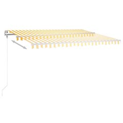 vidaXL käsitsi sissetõmmatav varikatus LED´idega, 4x3 m, kollane/valge цена и информация | Зонты, маркизы, стойки | kaup24.ee