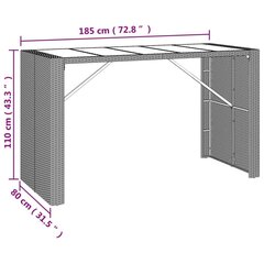 vidaXL baarilaud klaasplaadiga, pruun, 185 x 80 x 110 cm, polürotang цена и информация | Садовые столы и столики | kaup24.ee