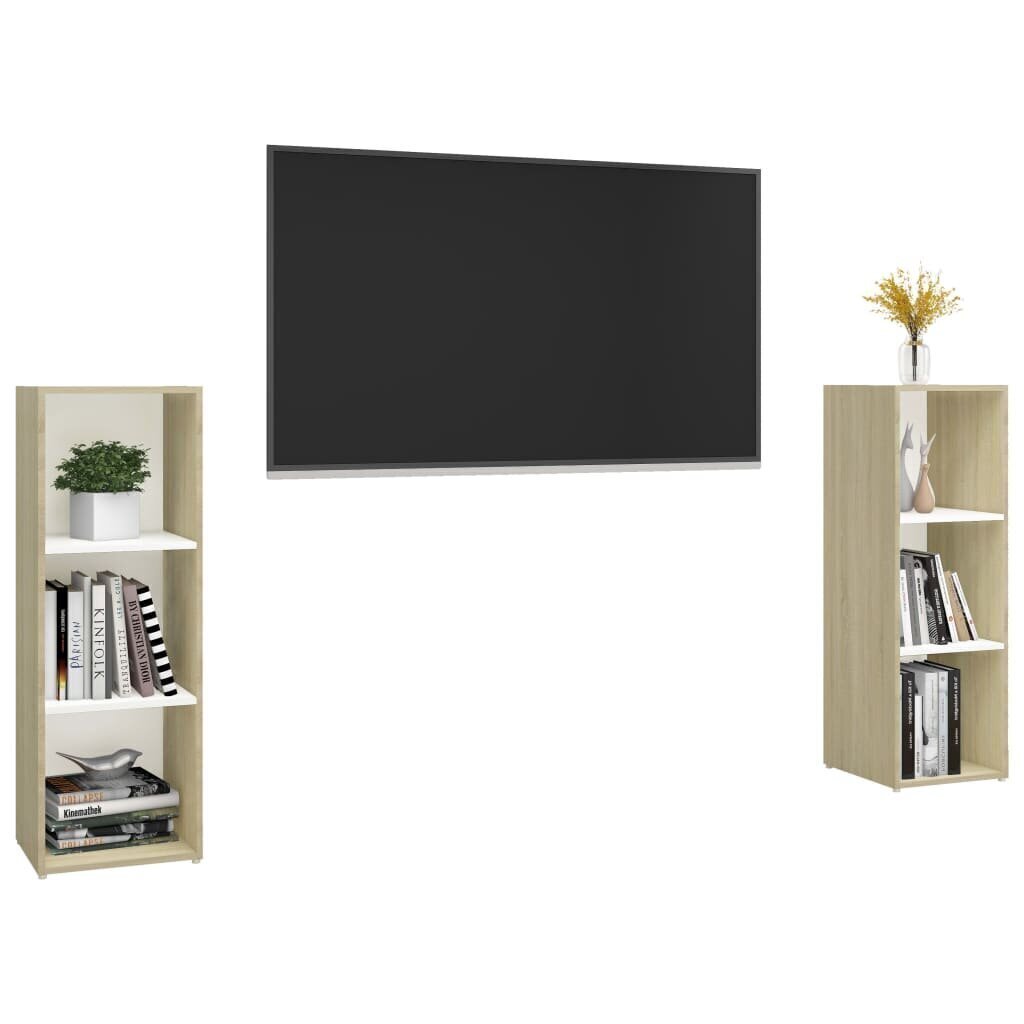 vidaXL telerikapid 2 tk, valge ja Sonoma tamm, 107x35x37 cm, puitlaastplaat цена и информация | TV alused | kaup24.ee