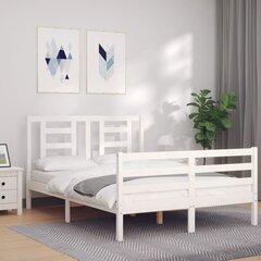 vidaXL voodiraam peatsiga, valge, 140 x 190 cm, täispuit цена и информация | Кровати | kaup24.ee