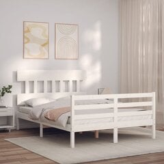 vidaXL voodiraam peatsiga, valge, 140 x 190 cm, täispuit цена и информация | Кровати | kaup24.ee