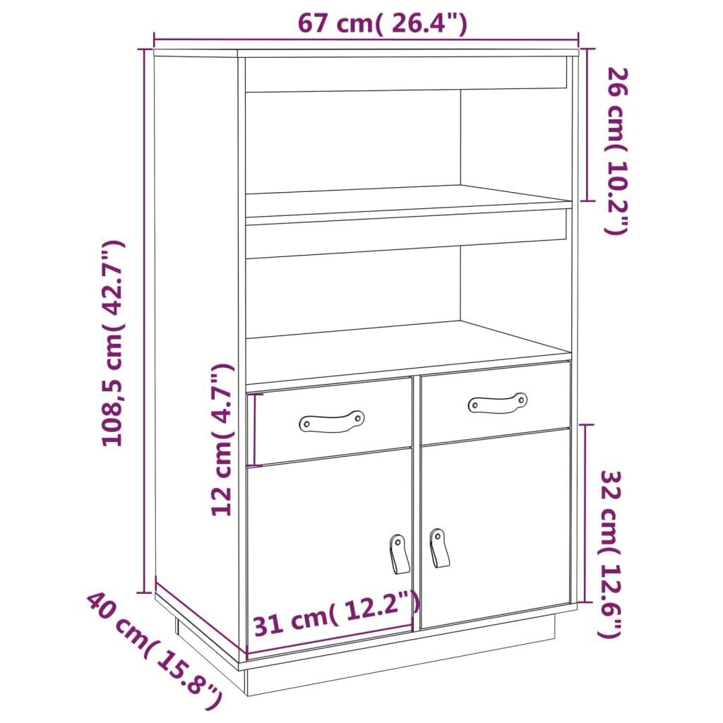 vidaXL kõrge kapp, hall, 67 x 40 x 108,5 cm, männipuit hind ja info | Kummutid | kaup24.ee