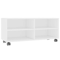 vidaXL ratastel telerialus, valge, 90 x 35 x 35 cm, puitlaastplaat hind ja info | TV alused | kaup24.ee