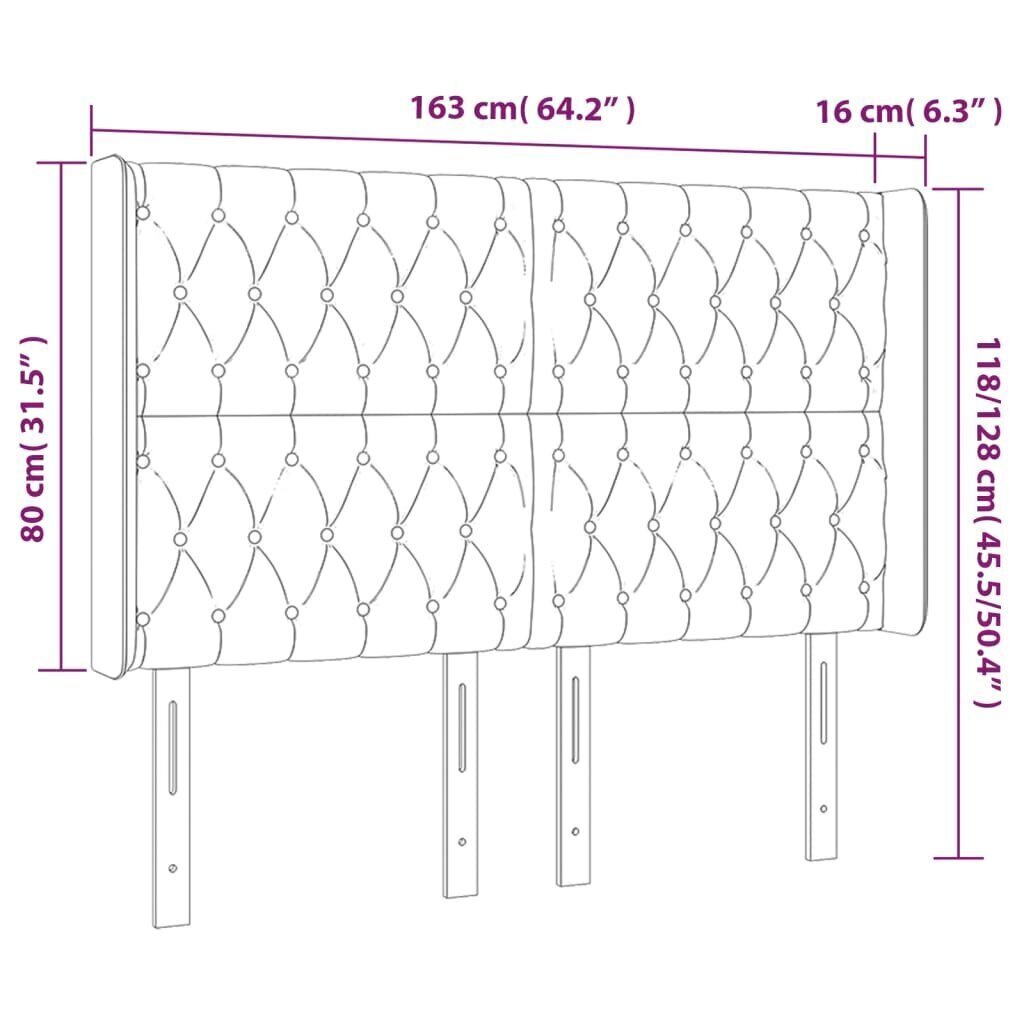 vidaXL LED-voodipeats, must, 163x16x118/128 cm, samet цена и информация | Voodid | kaup24.ee