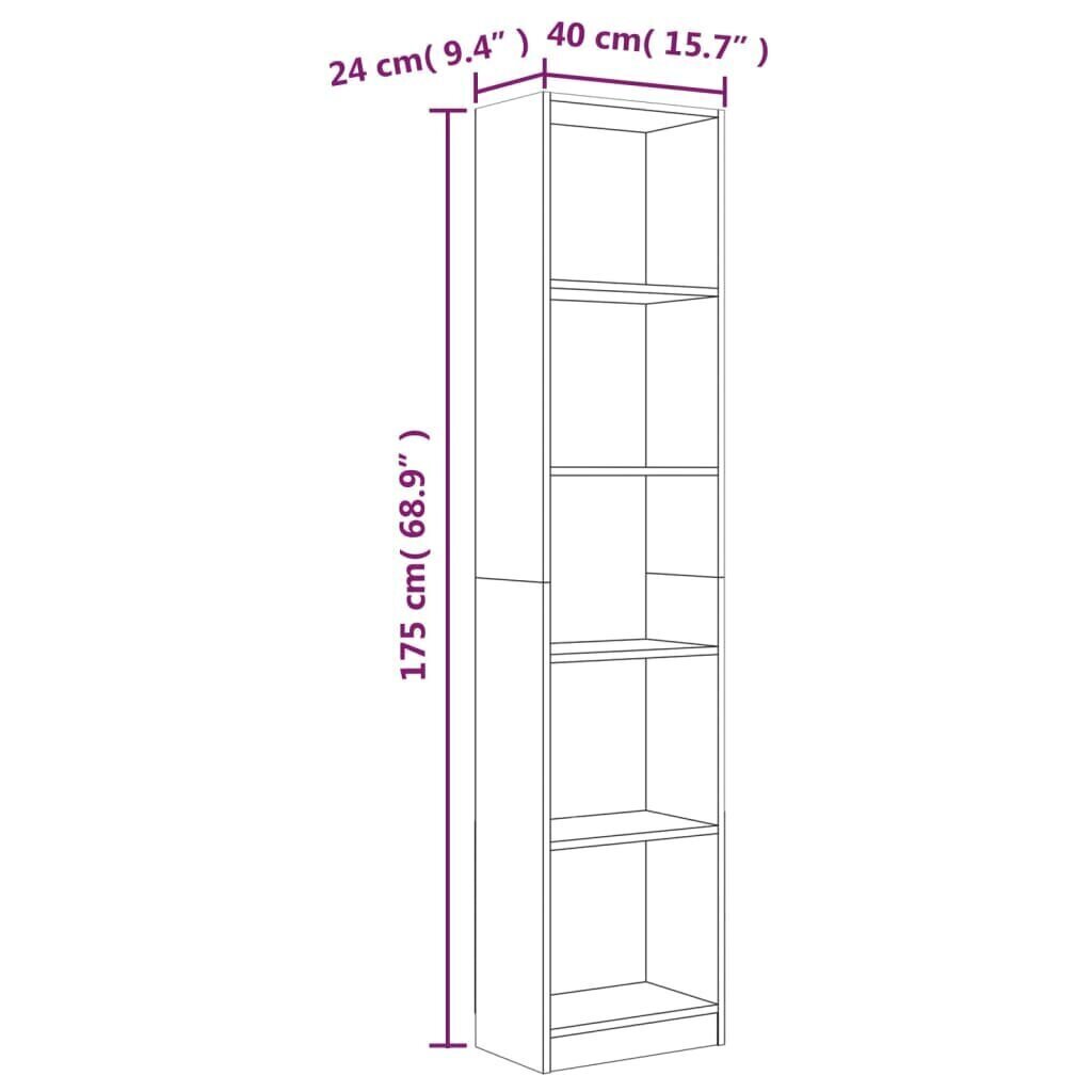 vidaXL 5 riiuliga raamaturiiul, suitsutatud tamm, 40 x 24 x 175 cm цена и информация | Riiulid | kaup24.ee