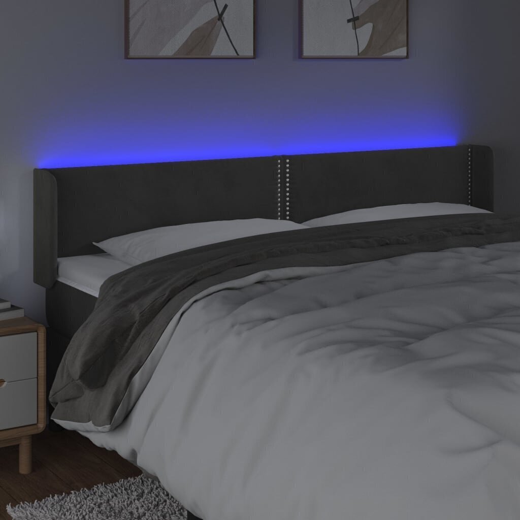 vidaXL LED-voodipeats, tumehall, 183x16x78/88 cm, samet цена и информация | Voodid | kaup24.ee