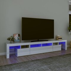 vidaXL telerialus LED-tuledega, kõrgläikega valge, 230x36,5x40 cm цена и информация | Тумбы под телевизор | kaup24.ee