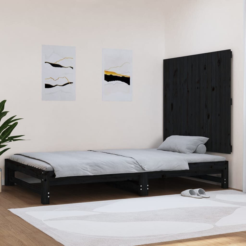 vidaXL seinale kinnitatav voodipeats, must, 108x3x90 cm, männipuit цена и информация | Voodid | kaup24.ee
