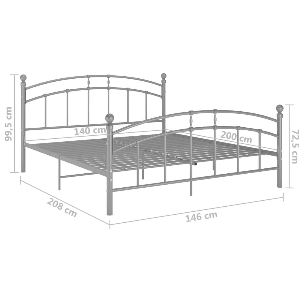 vidaXL voodiraam, hall, metall, 140 x 200 cm hind ja info | Voodid | kaup24.ee