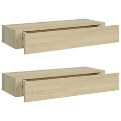 vidaXL sahtlitega seinariiulid, 2 tk, tamm, 60 x 23,5 x 10 cm, MDF цена и информация | Полки | kaup24.ee