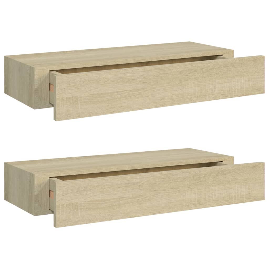 vidaXL sahtlitega seinariiulid, 2 tk, tamm, 60 x 23,5 x 10 cm, MDF цена и информация | Riiulid | kaup24.ee