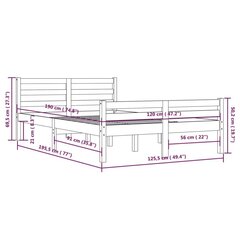 vidaXL voodiraam, hall, täismännipuit, 120 x 190 cm цена и информация | Кровати | kaup24.ee