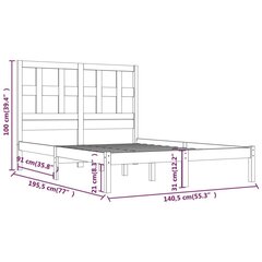 vidaXL voodiraam, valge, täismännipuit, 135 x 190 cm 4FT6 kahekohaline hind ja info | Voodid | kaup24.ee