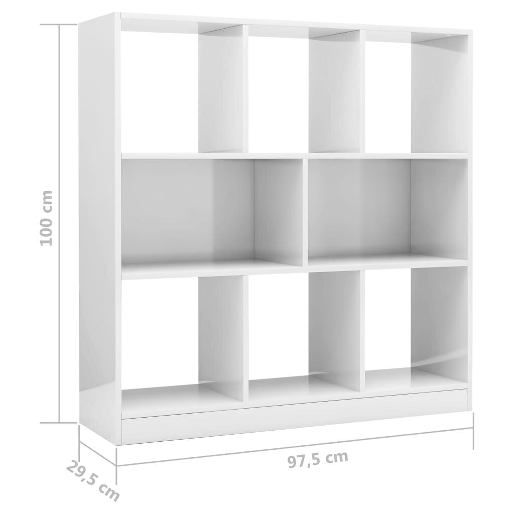 vidaXL raamaturiiul kõrgläikega valge 97,5x29,5x100 cm, puitlaastplaat hind ja info | Riiulid | kaup24.ee