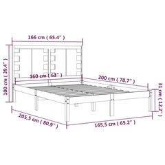 vidaXL voodiraam, must, täismännipuit, 160 x 200 cm hind ja info | Voodid | kaup24.ee