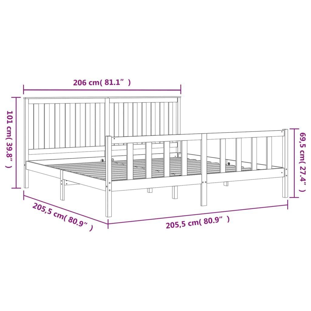 vidaXL voodiraam peatsiga, hall, 200 x 200 cm, männipuit hind ja info | Voodid | kaup24.ee