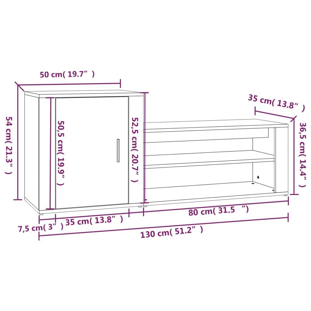 vidaXL kingakapp, pruun tamm, 130x35x54 cm, tehispuit hind ja info | Jalatsikapid, jalatsiriiulid | kaup24.ee