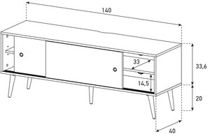 SONOROUS RETRO puidust rtv-kapp RTRA-140-WHT-BNW laius 140 cm hind ja info | TV alused | kaup24.ee