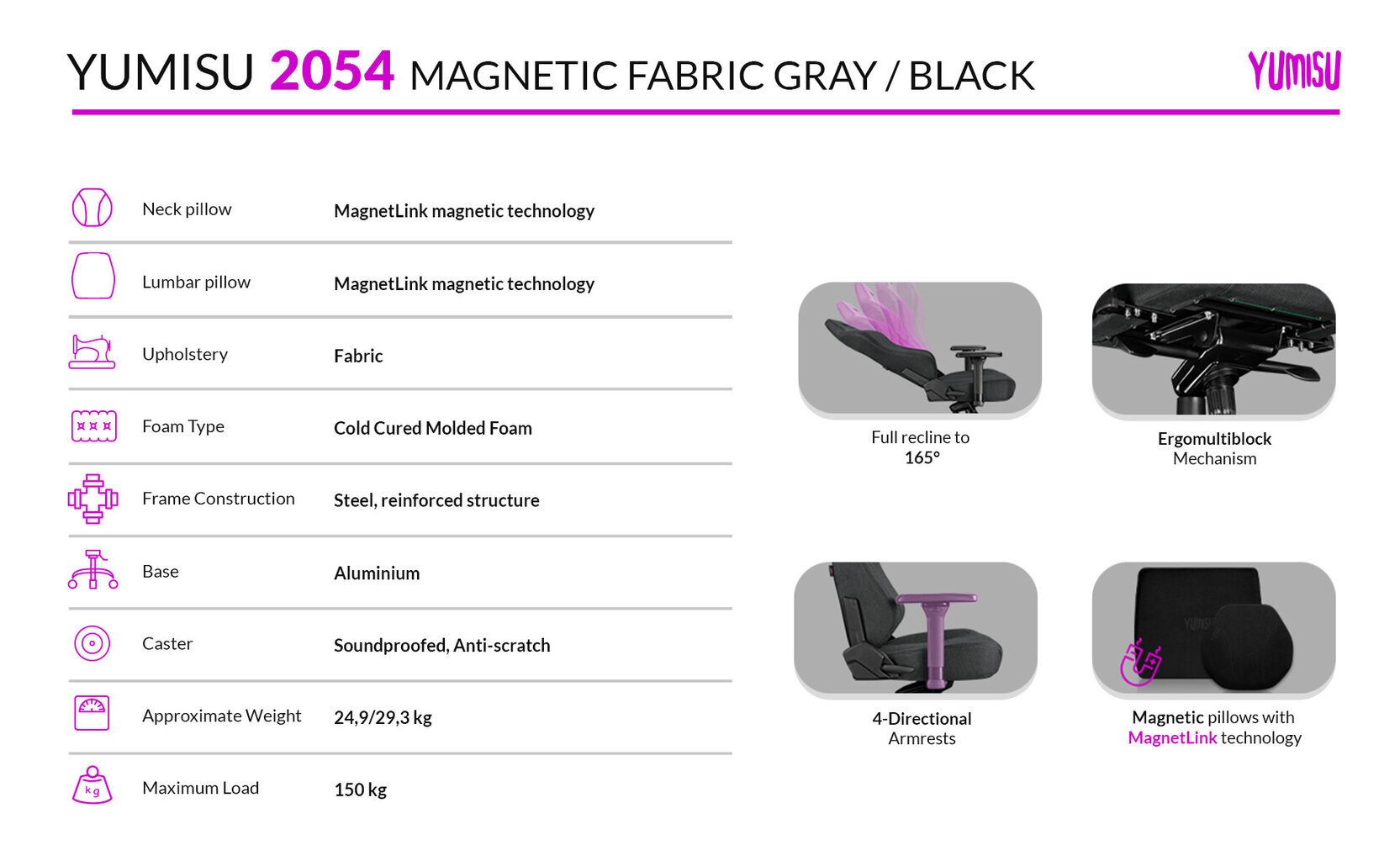 Mänguritool Yumisu 2054 Magnetic Gray Black, riidest polster, hall / must hind ja info | Kontoritoolid | kaup24.ee
