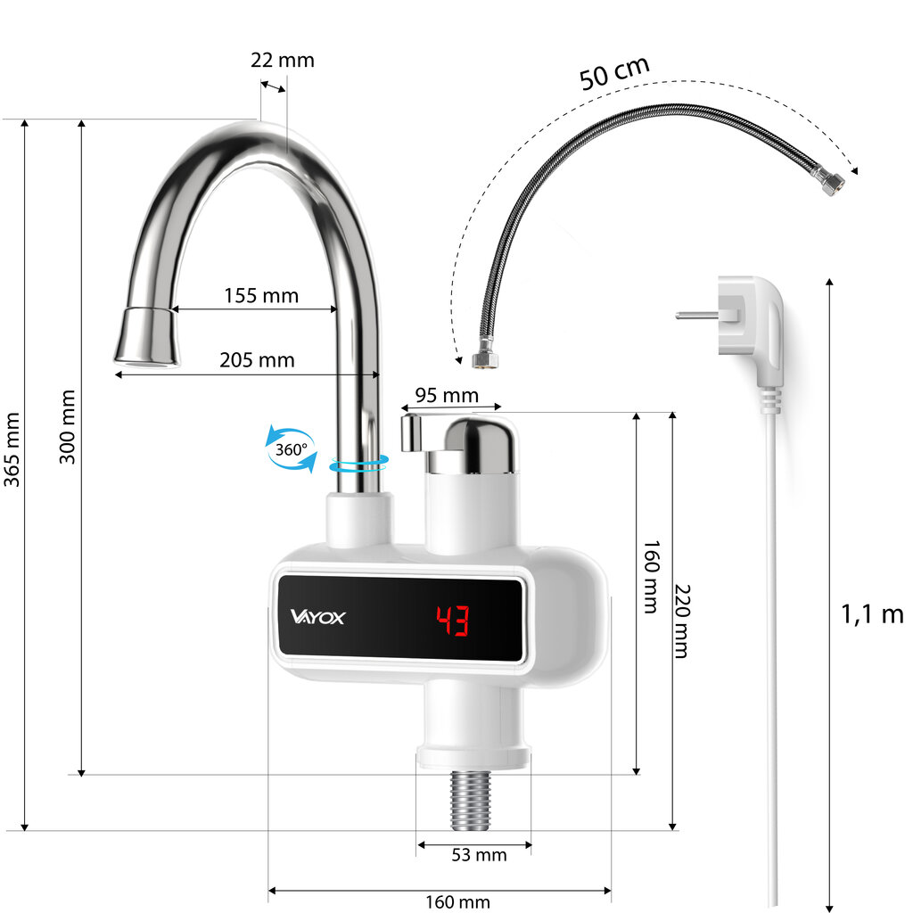 Vertikaalne kiirboiler, näidikuga, valge VA0230 VAYOX hind ja info | Boilerid | kaup24.ee