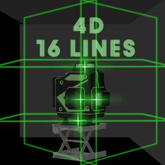 Professionaalne lasernivoo 16 rida 4D roheline kiir 360 kraadi horisontaalselt ja vertikaalselt hind ja info | Käsitööriistad | kaup24.ee