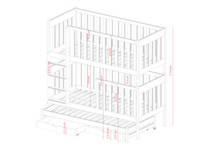 Двухъярусные кровати Emilka FURNLUX CLASSIC, 88x198x179 cm, графит цена и информация | Кровати | kaup24.ee