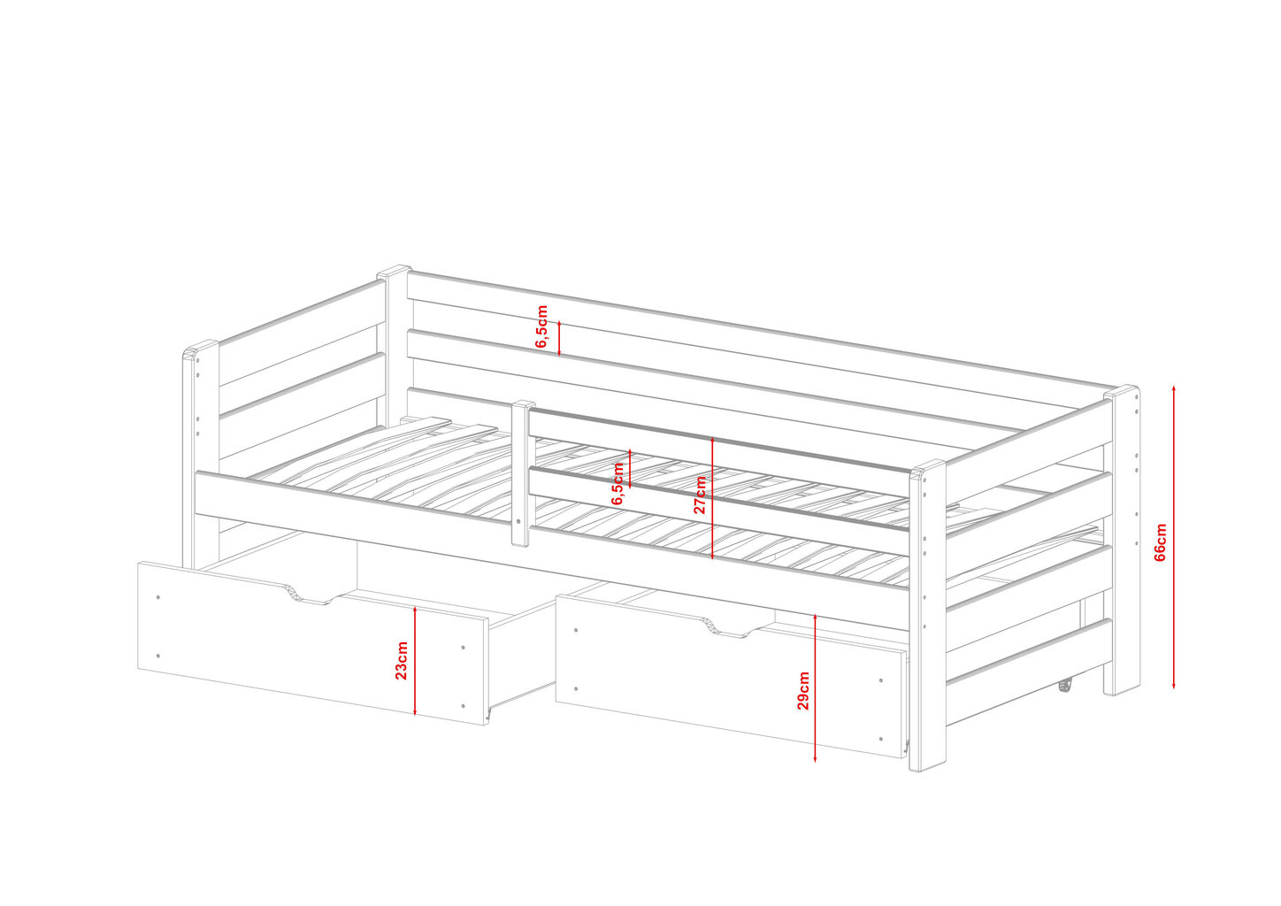 Ühekohaline lastevoodi Ergo FURNLUX CLASSIC, 98x188x66 cm, hall hind ja info | Lastevoodid | kaup24.ee