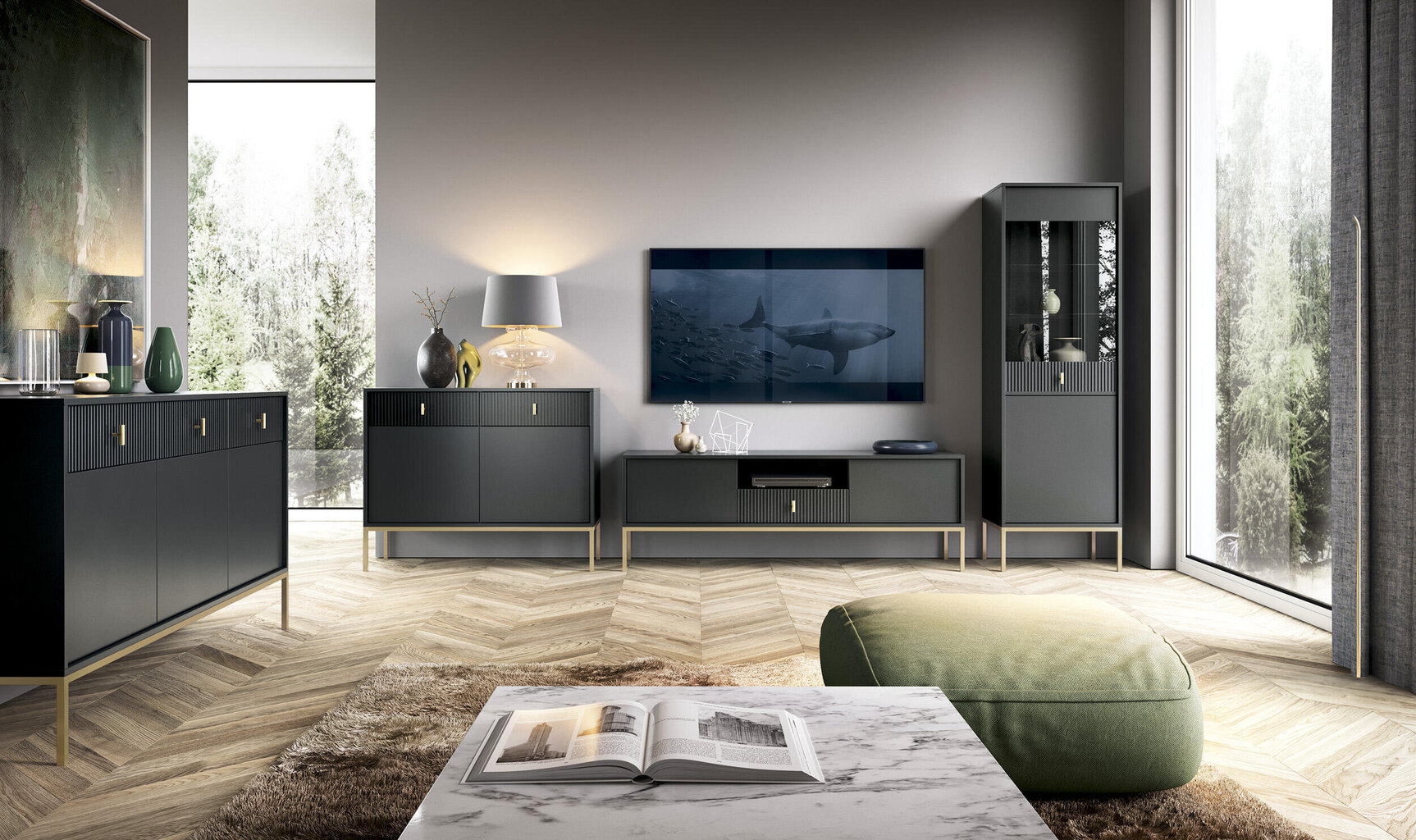 Tv alus Maggiore FURNLUX CLASSIC, 154x39x53 cm, must hind ja info | TV alused | kaup24.ee