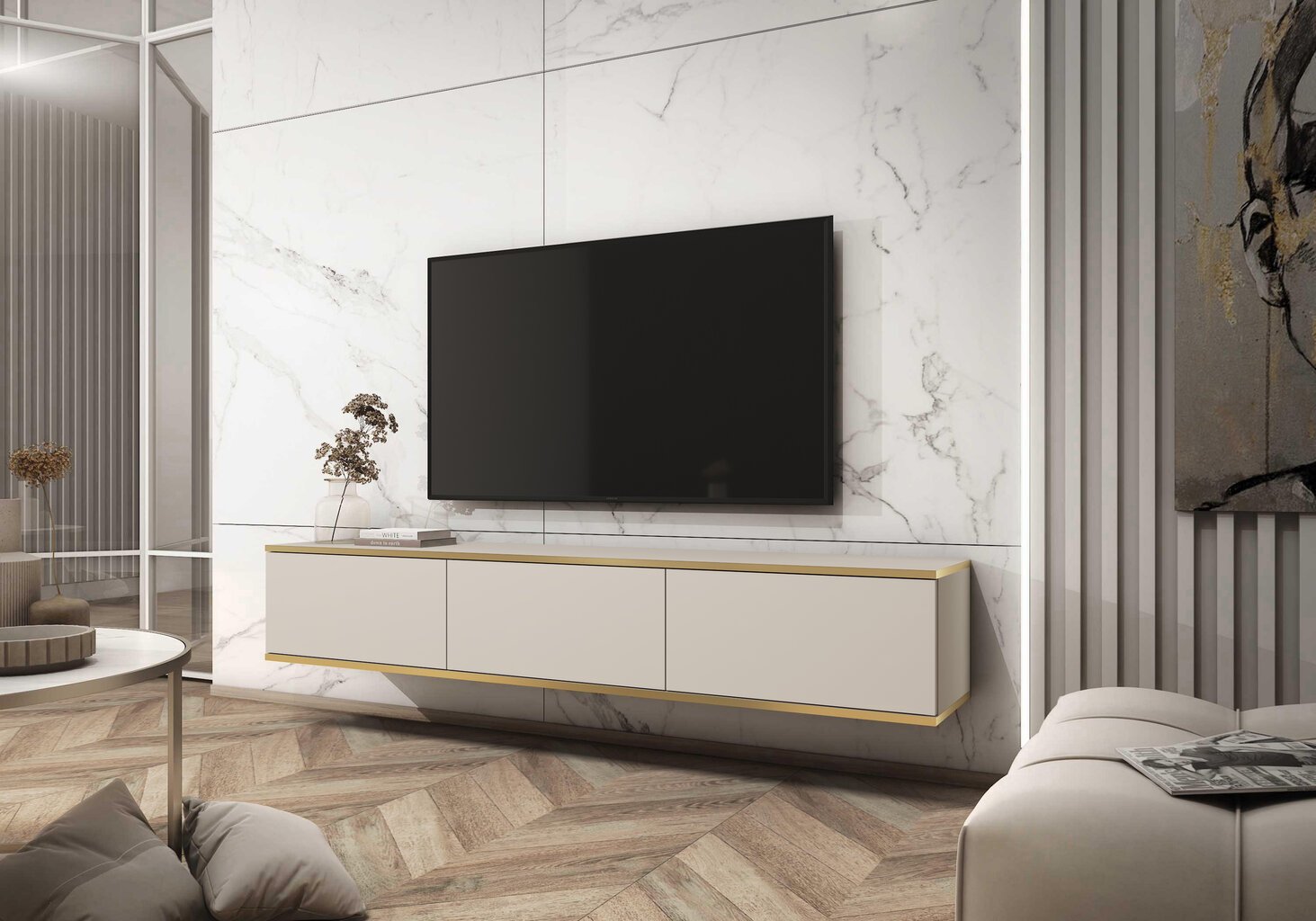 Tv alus Oro FURNLUX CLASSIC, 175x32x30 cm, beež hind ja info | TV alused | kaup24.ee