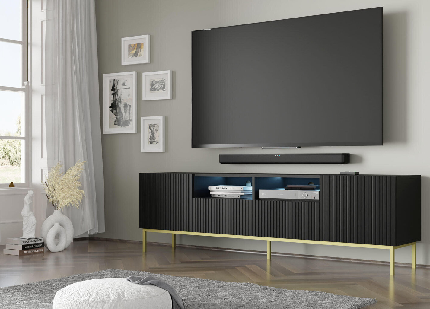 Tv alus Ravenna Cck FURNLUX CLASSIC, 200x42x58 cm, must hind ja info | TV alused | kaup24.ee