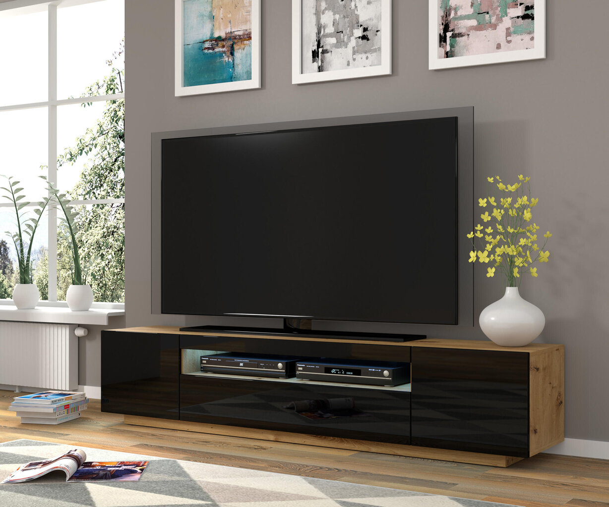 Tv alus Aura FURNLUX CLASSIC, 200x37x42 cm, beež цена и информация | TV alused | kaup24.ee