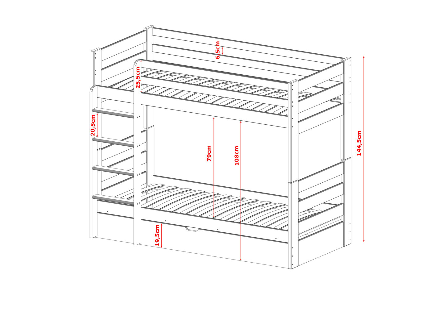 Narivoodi Aya FURNLUX CLASSIC, 88x208x145 cm, hall hind ja info | Voodid | kaup24.ee