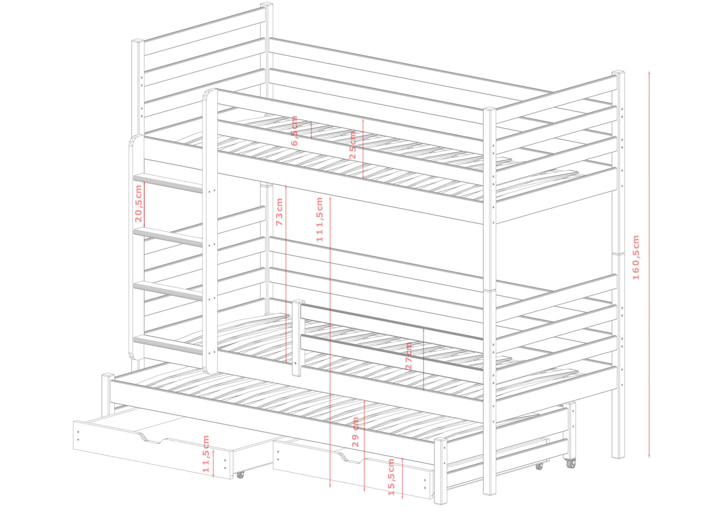 Narivoodi Luk FURNLUX CLASSIC, 88x168x161 cm, hall цена и информация | Voodid | kaup24.ee