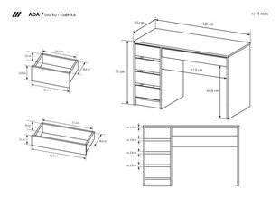 Письменные столы Ada FURNLUX CLASSIC, 120x55x75 cm, графит цена и информация | Скамейки | kaup24.ee