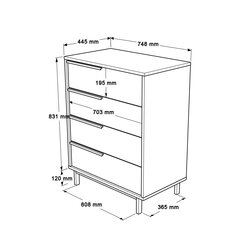 Комод Ocean FURNLUX CLASSIC, 75x45x95 cm, натуральный цена и информация | Комоды | kaup24.ee