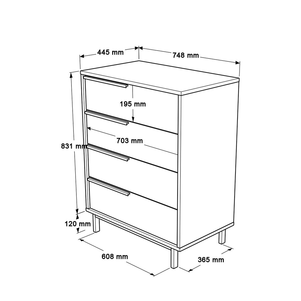 Kummut Ocean FURNLUX CLASSIC, 75x45x95 cm, naturaalne цена и информация | Kummutid | kaup24.ee