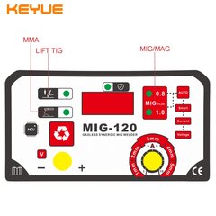 Keevitusmasin KEYUE MIG-120, kaasaskantav keevitusmasin, MIG-inverter 220V, sünergiline, 1kg, gaasivaba. hind ja info | Keevitusseadmed | kaup24.ee