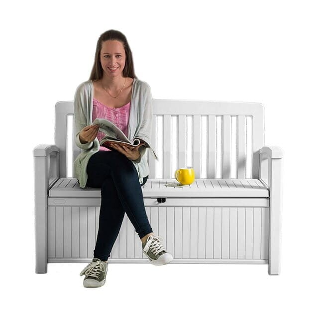 Aiapink panipaigaga 2in1 Patio Storage Bench Keter, valge 253818 hind ja info | Aiapingid | kaup24.ee