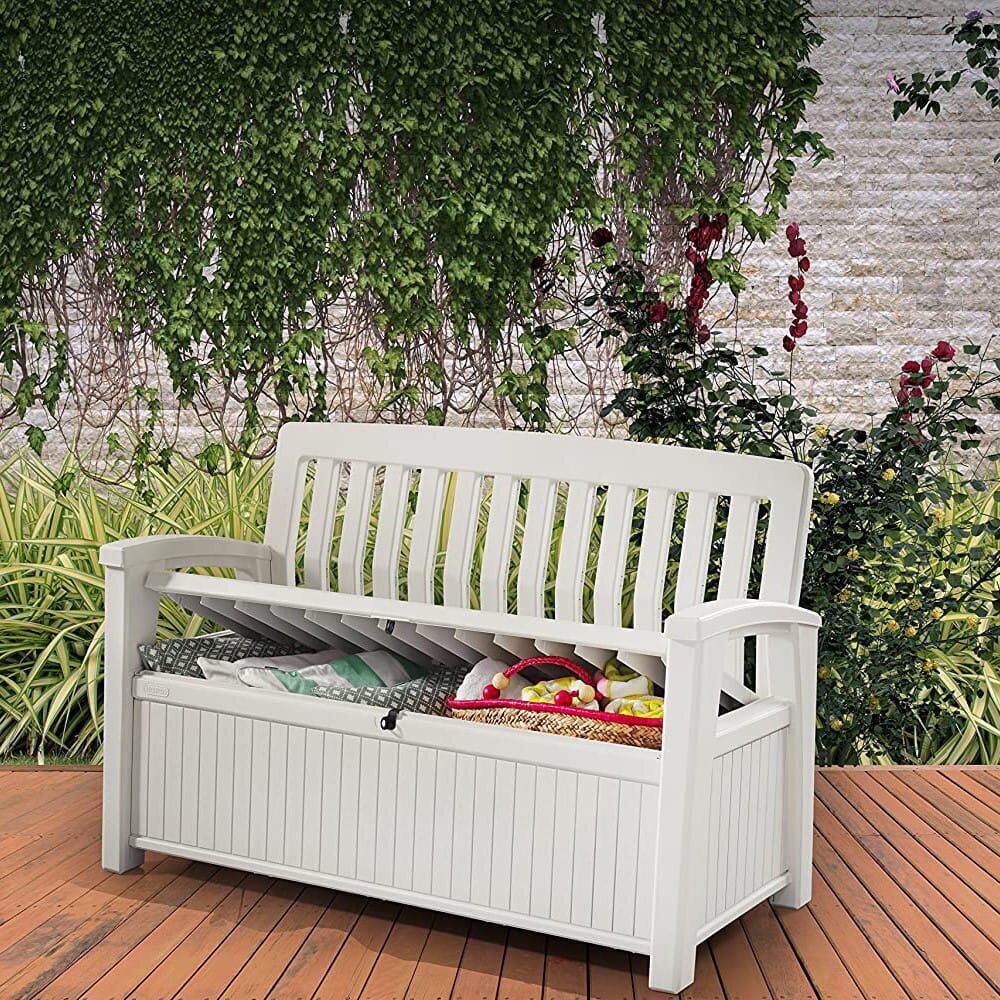 Aiapink panipaigaga 2in1 Patio Storage Bench Keter, valge 253818 hind ja info | Aiapingid | kaup24.ee