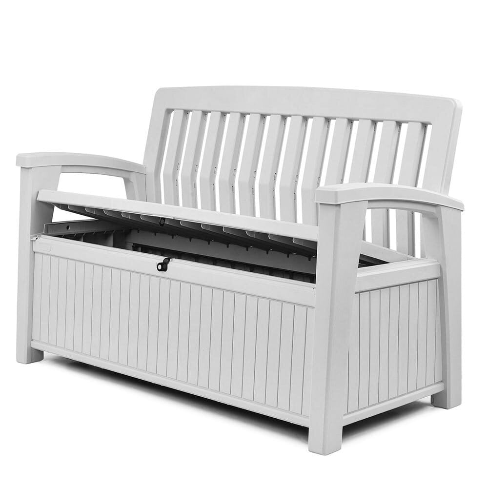 Aiapink panipaigaga 2in1 Patio Storage Bench Keter, valge 253818 hind ja info | Aiapingid | kaup24.ee